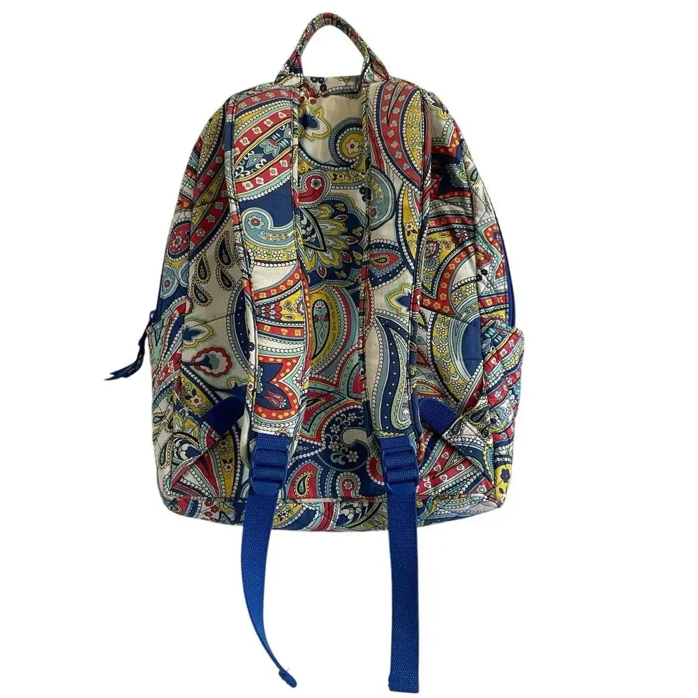 Vera Bradley Marina Paisley Quilted Cotton Backpack Blue Red Boho